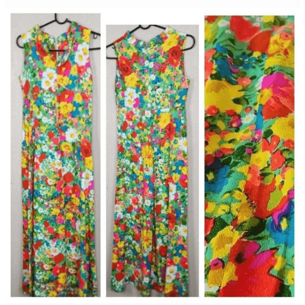TOBY for young Hawaii Bright Floral Sleeveless Midi Dress Size 7 (6948)